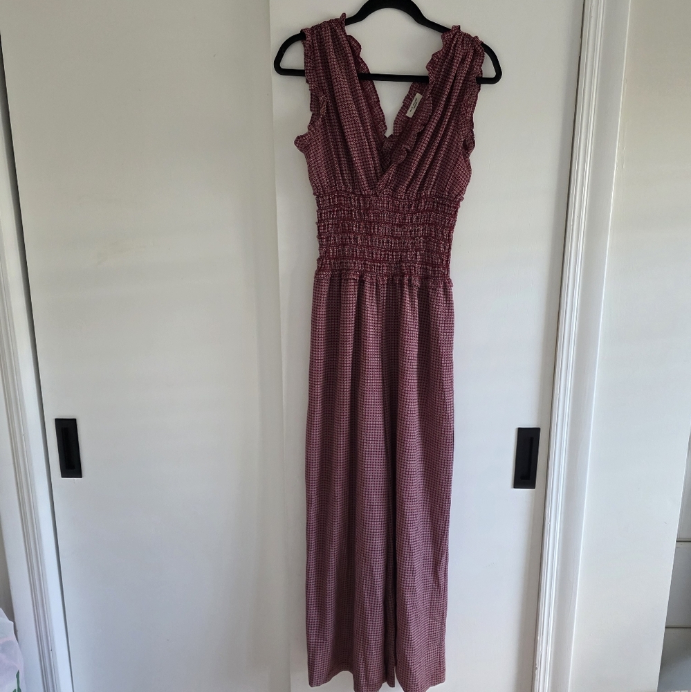 Elegant Red Patterned Women's Jumpsuit